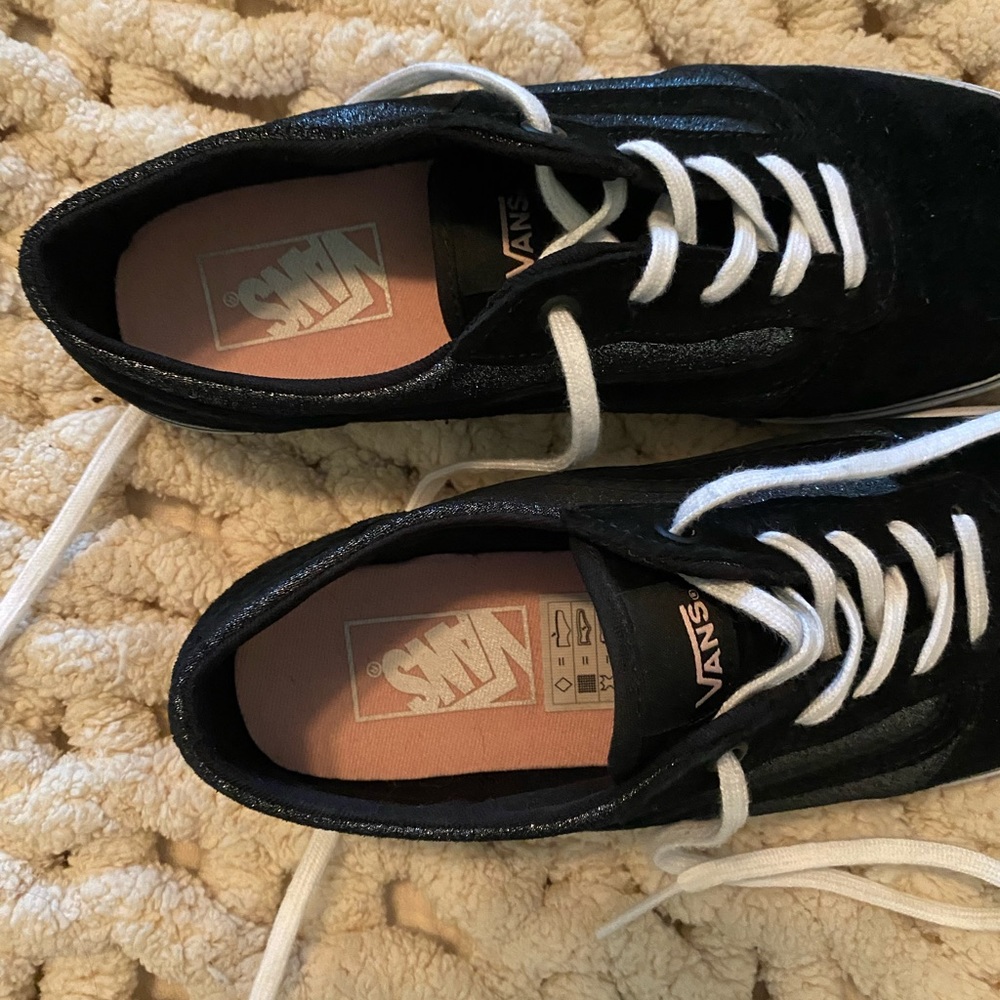 Womens 8.5 black and silver Vans
